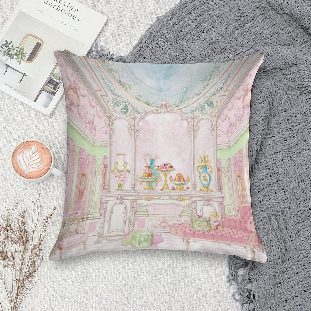 French Patisserie, Marie Antoinette Pink Cake Shop Diorama Soft Style Accent Throw Pillow