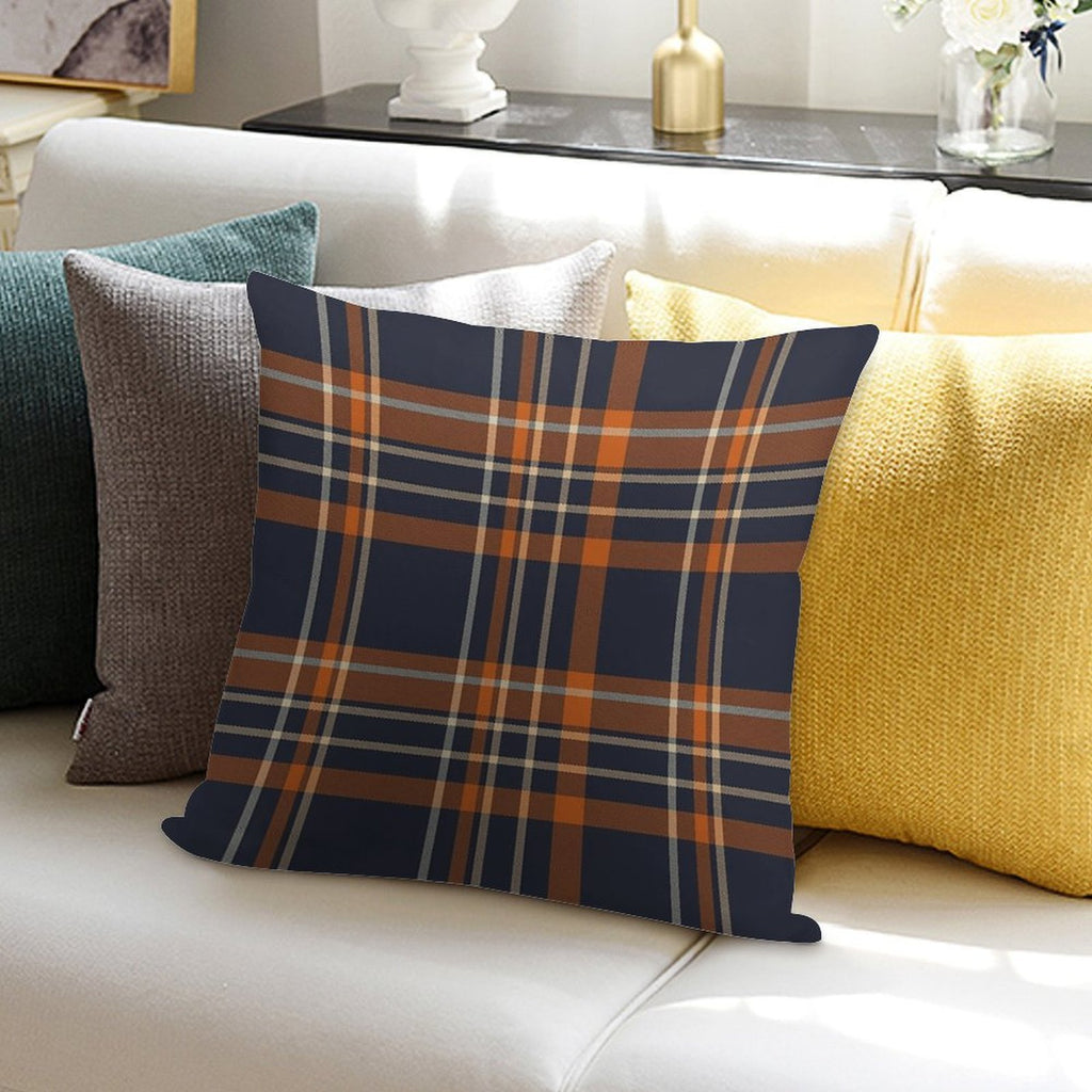 Blue, Tan And Orange Plaid Pattern Soft Gift Ready Throw Pillow