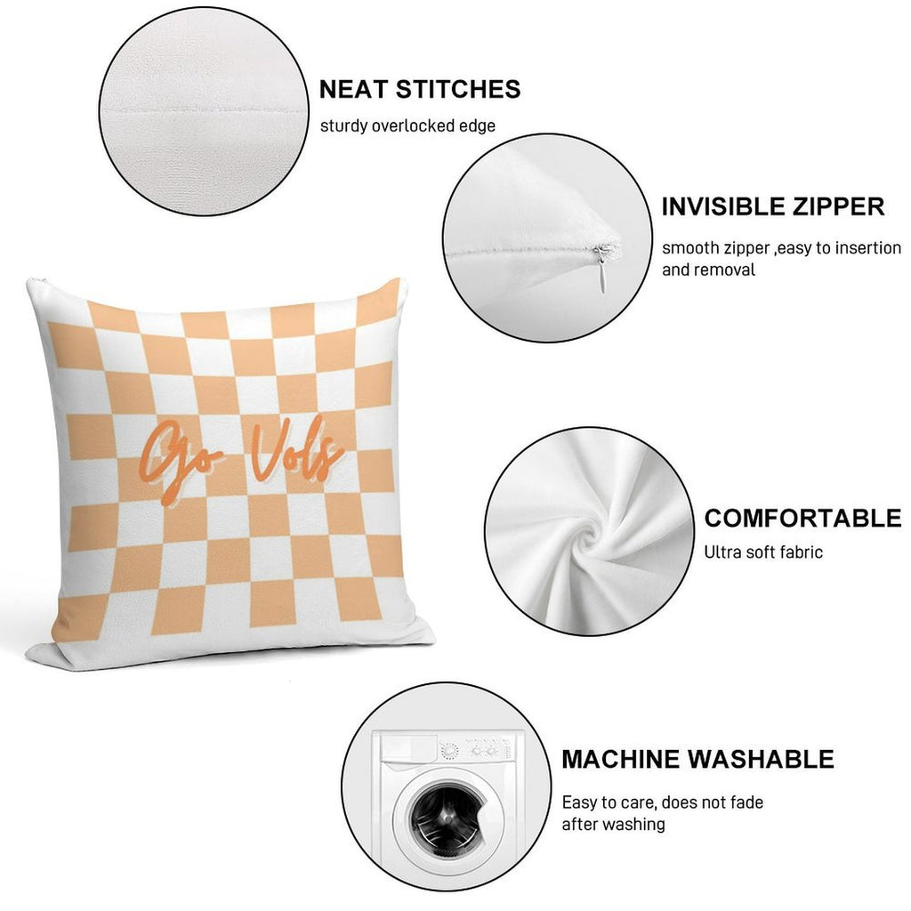 Go Vols Orange And White Checkerboard Soft Durable Construction Throw Pillow