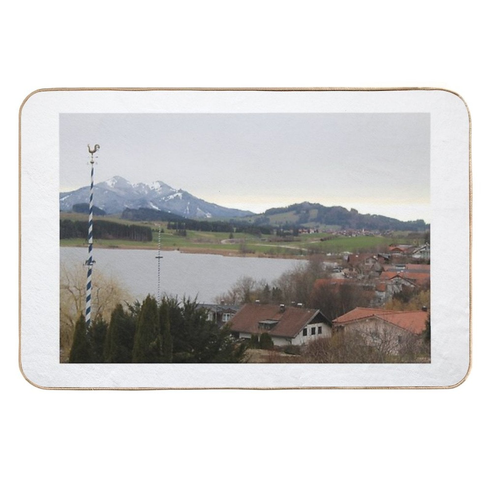 Beautiful Scene with Houses, A Lake And The Alps (in Füßen, Germany)  Easy To Clean Bath Mat