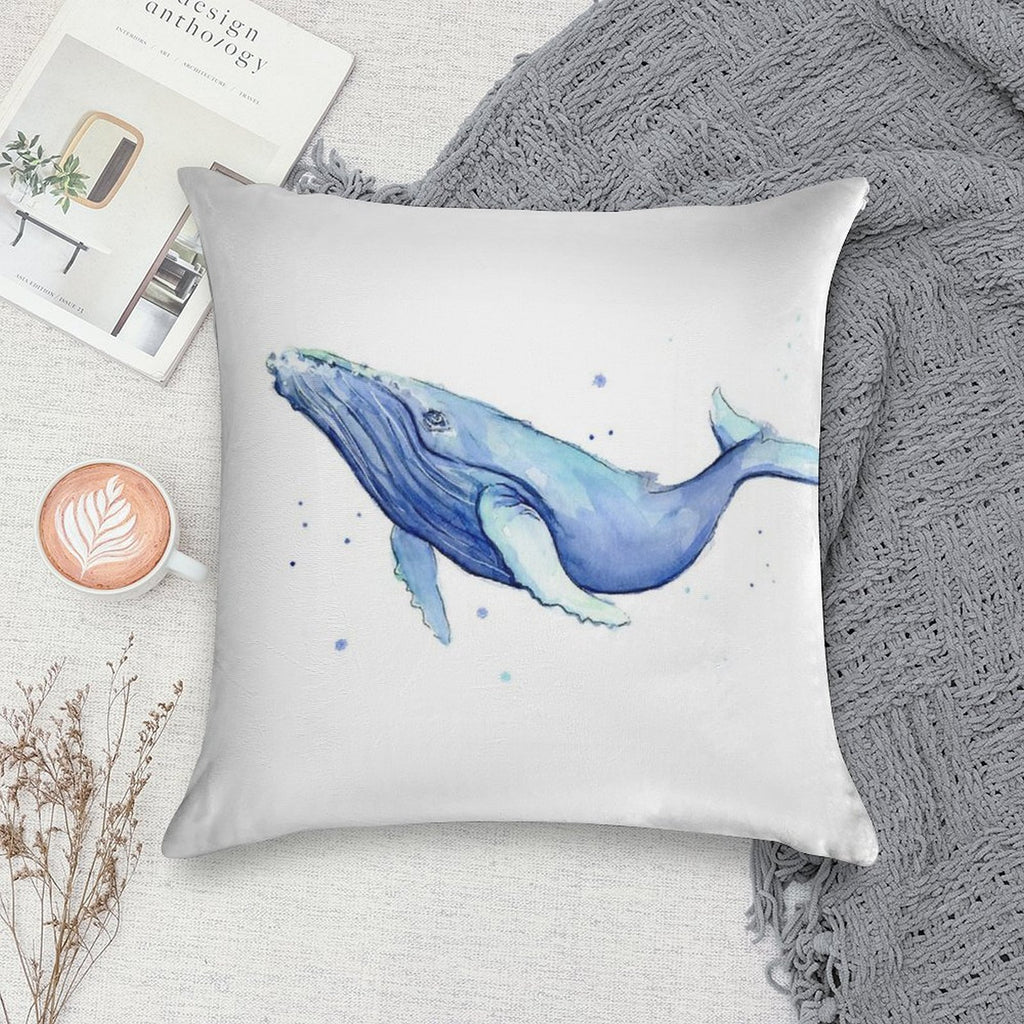 Humpback Whale Blue Watercolor Painting Soft Reinforced Edging Throw Pillow