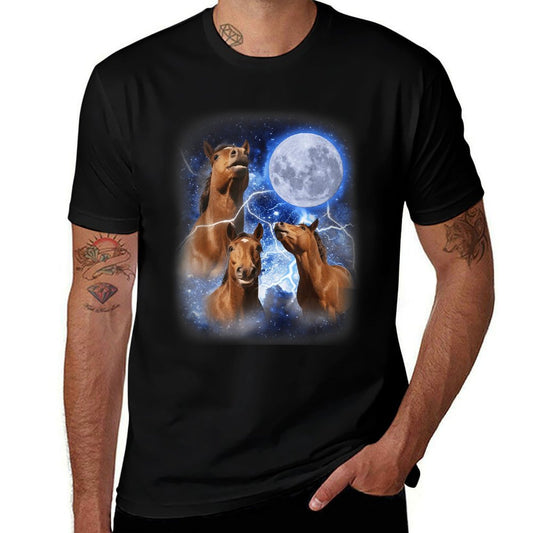 3 Horses Moon Howl at The Moon Majestic Equestrian Mountain  Eco-friendly Material T-Shirt
