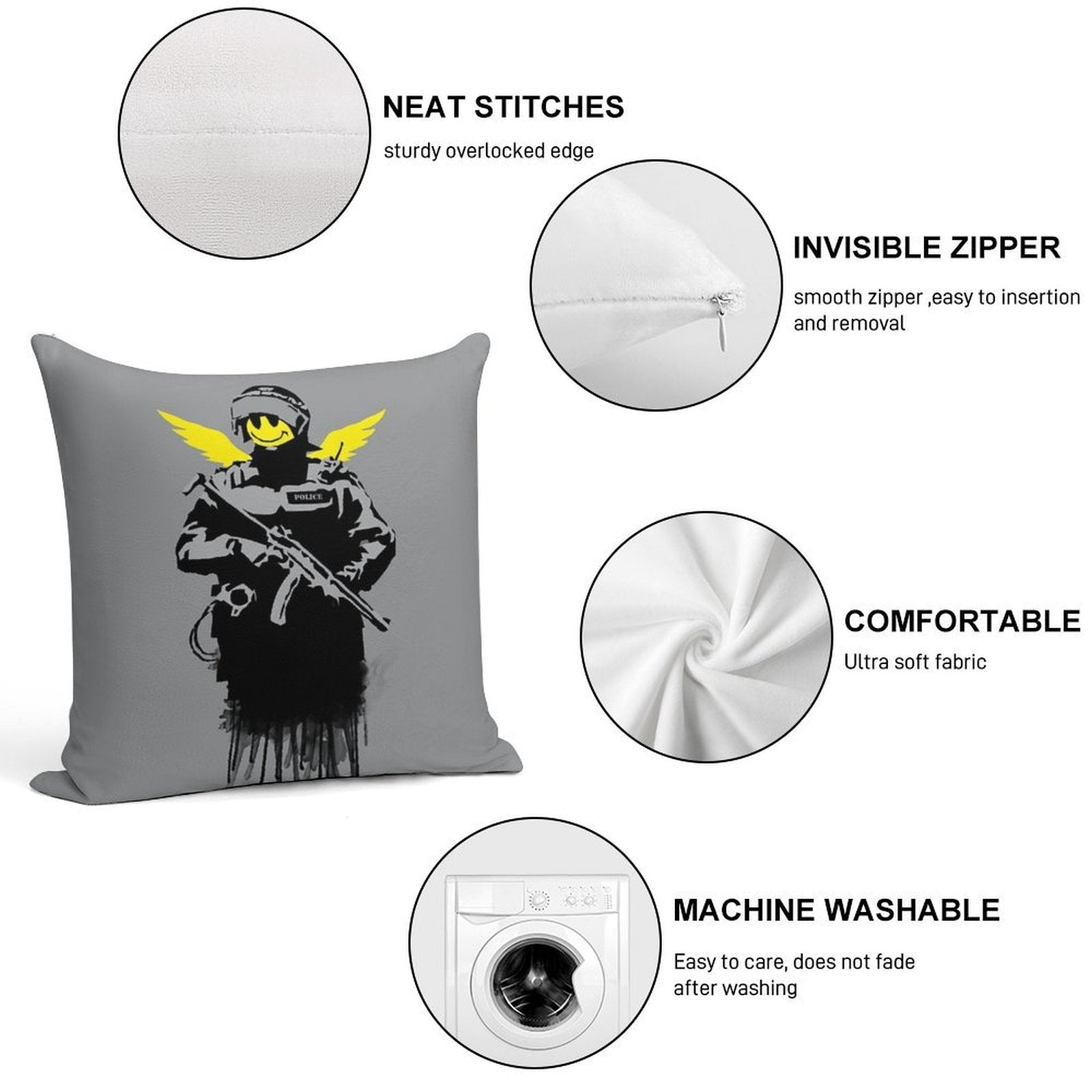 Banksy Riot Police Soft Anti-Pilling Throw Pillow