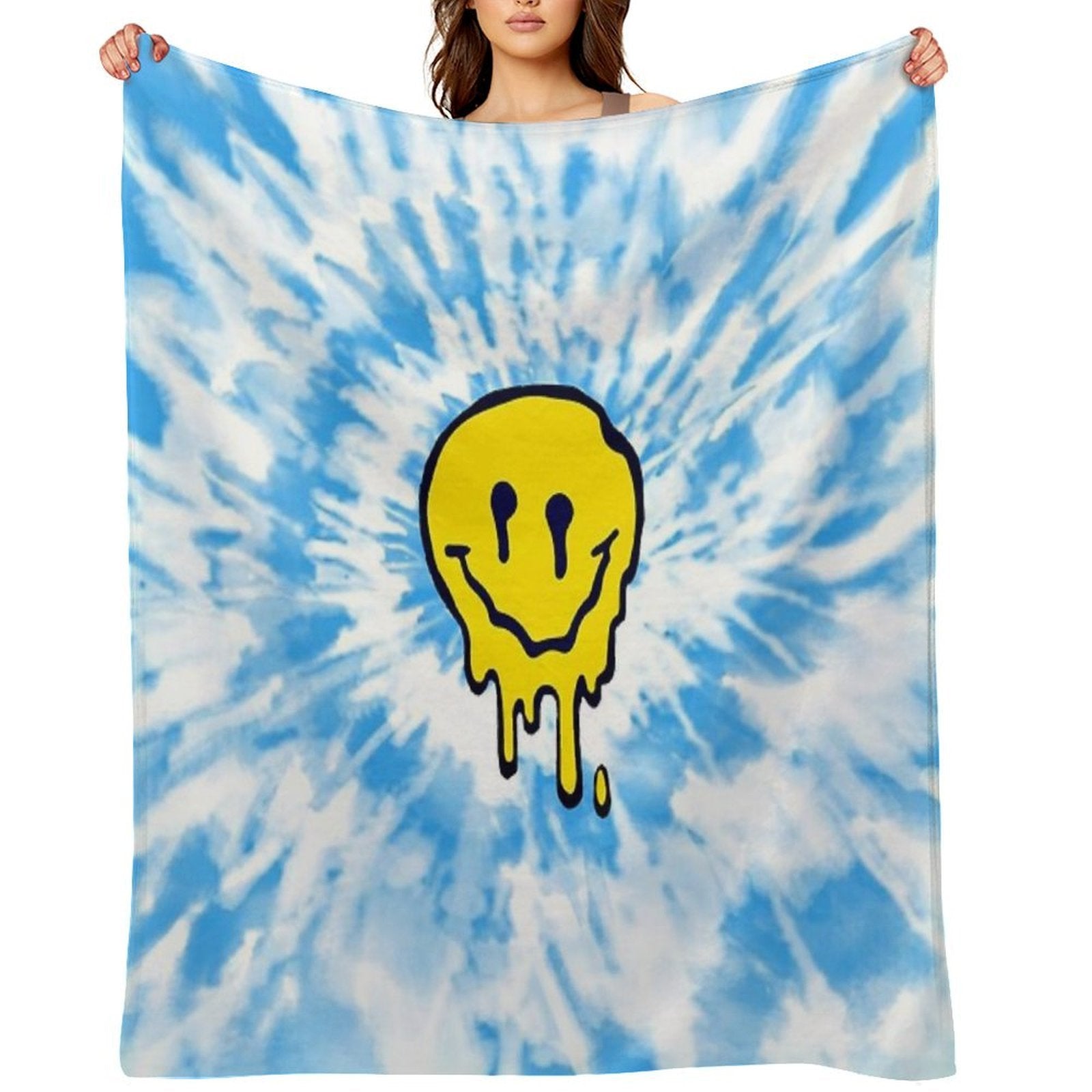 Moody Light Blue Tie Dye Smiley Face ) Comfort Throw Blanket