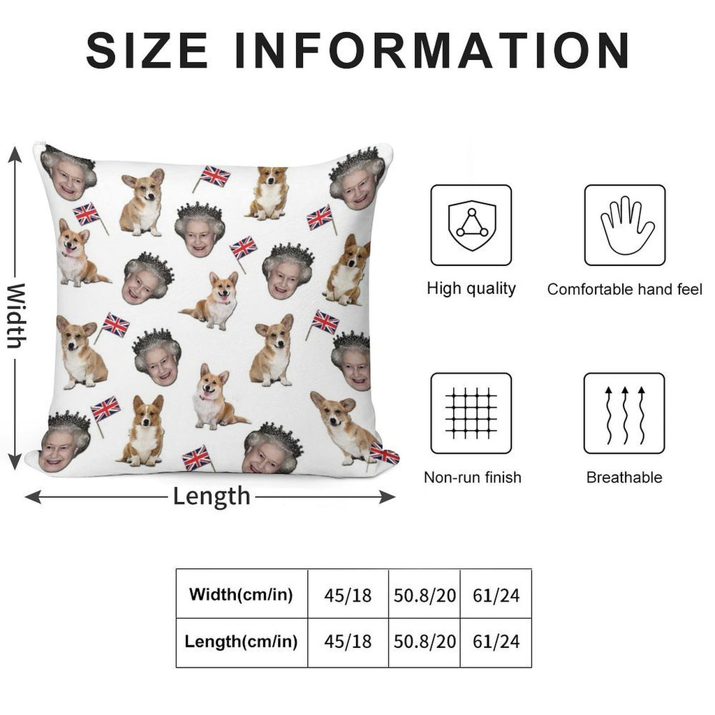 Queen Elizabeth And Corgis Pattern Soft Home Decor Throw Pillow