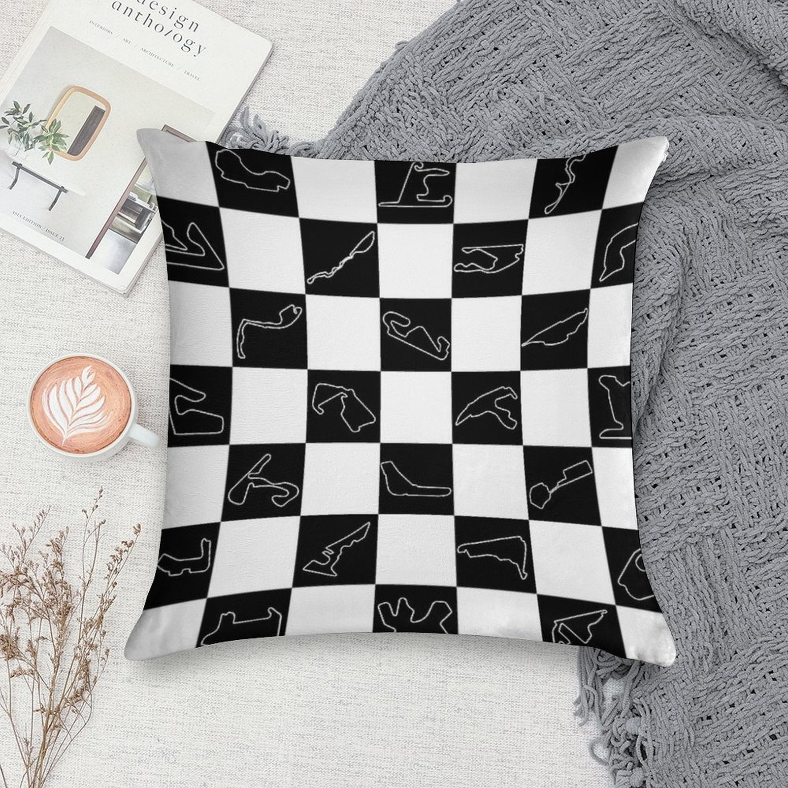 F1 Tracks 2025 Checkered Flag Soft Shrink-Resistant Throw Pillow