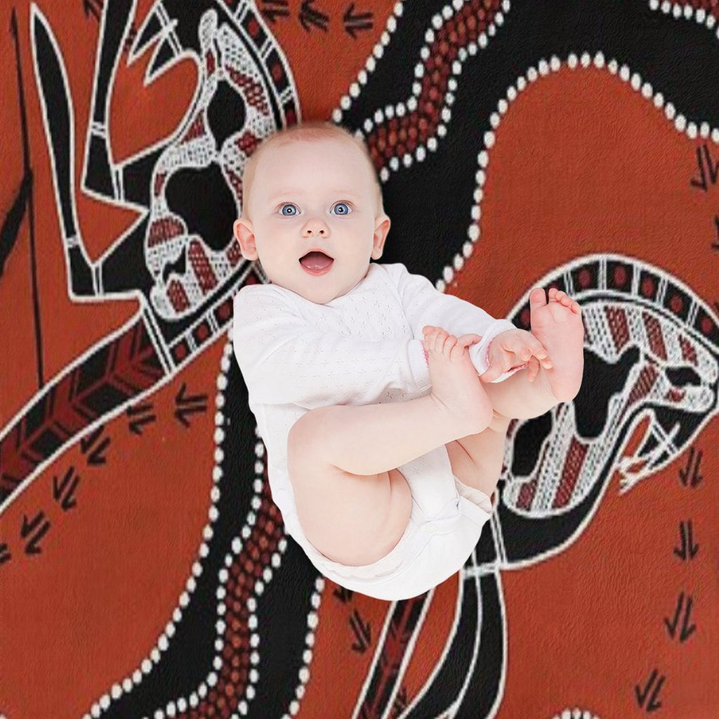 Authentic Aboriginal Art -  Men Kangaroo Hunting Easy Care Throw Blanket