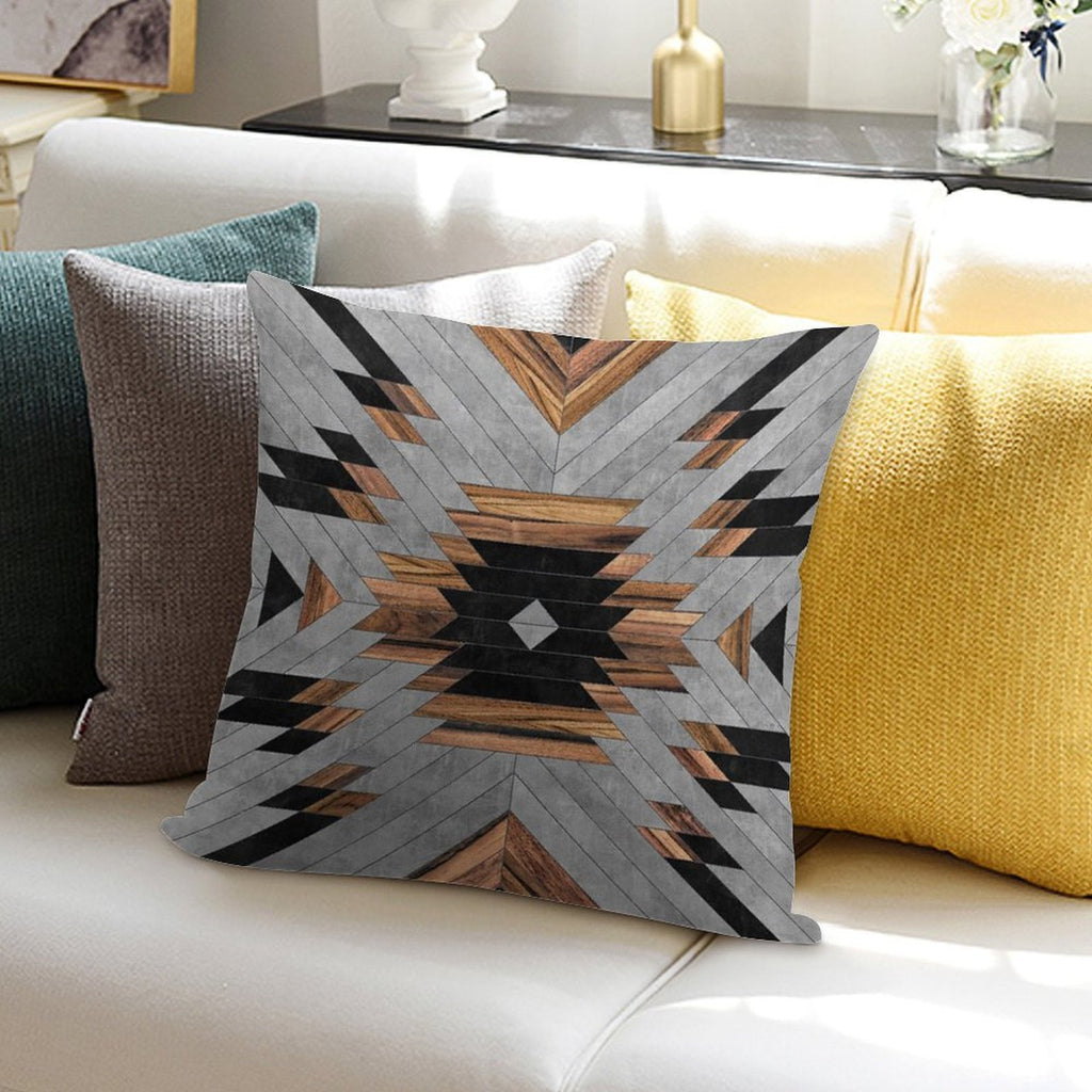 Urban Tribal Pattern No.6 - Aztec - Concrete And Wood Soft High-Density Material Throw Pillow