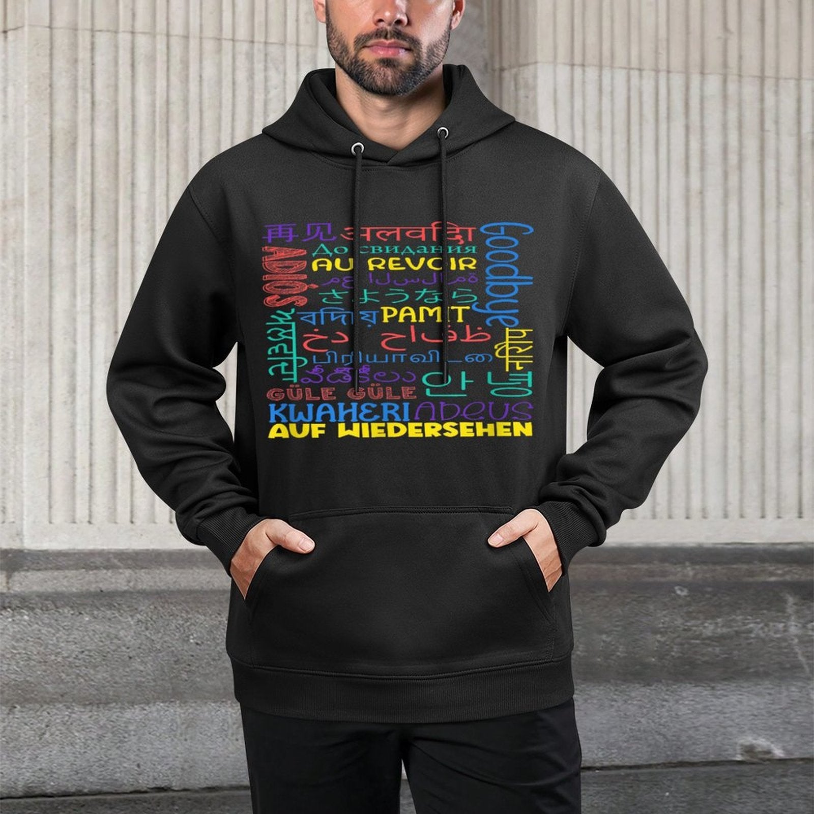 Multiple Languages For Everyone Unisex-Adults, Unisex-Kids Black Small Classic Fit Modern Multilingual Typography Colorfast Hoodie