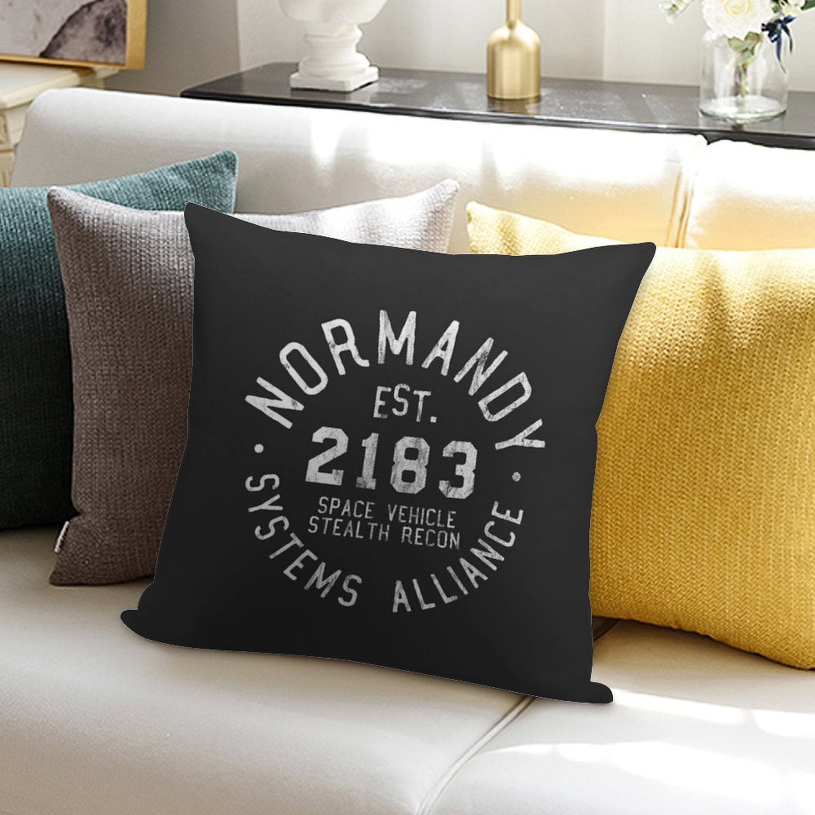 SSV Normandy Athletic Shirt  Mass Effect Athletic Style  White Print Soft Ultra-Soft Texture Throw Pillow