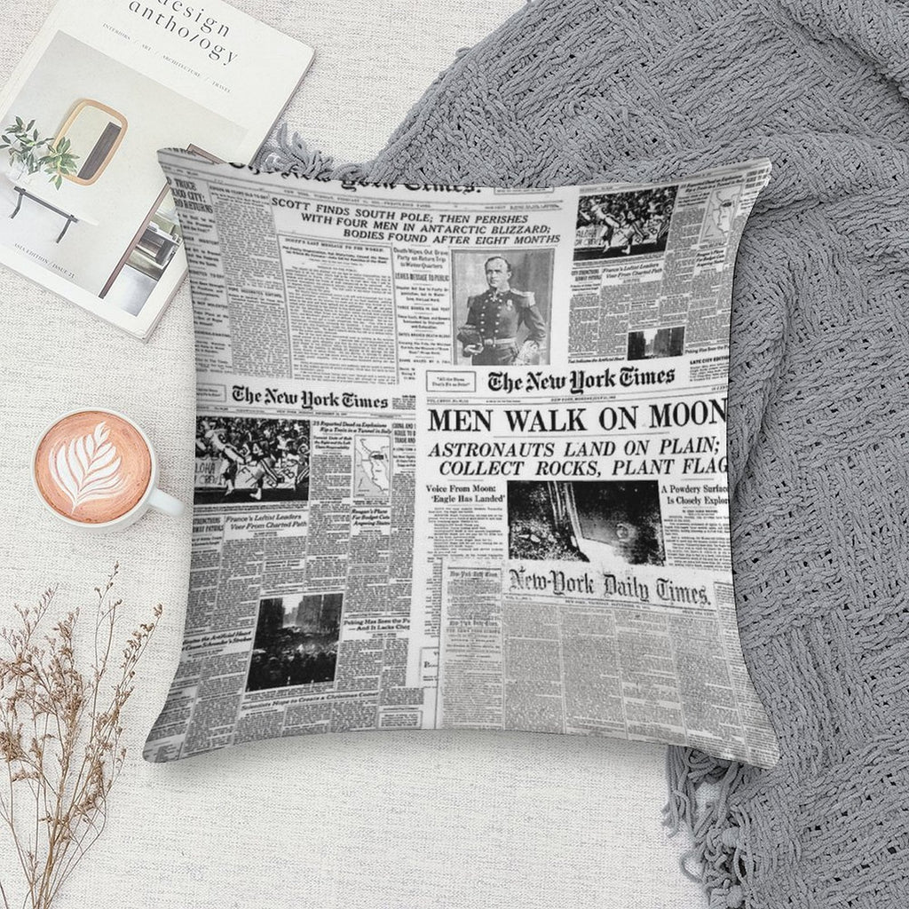Newspaper Print [white] Soft Skin-Friendly Throw Pillow