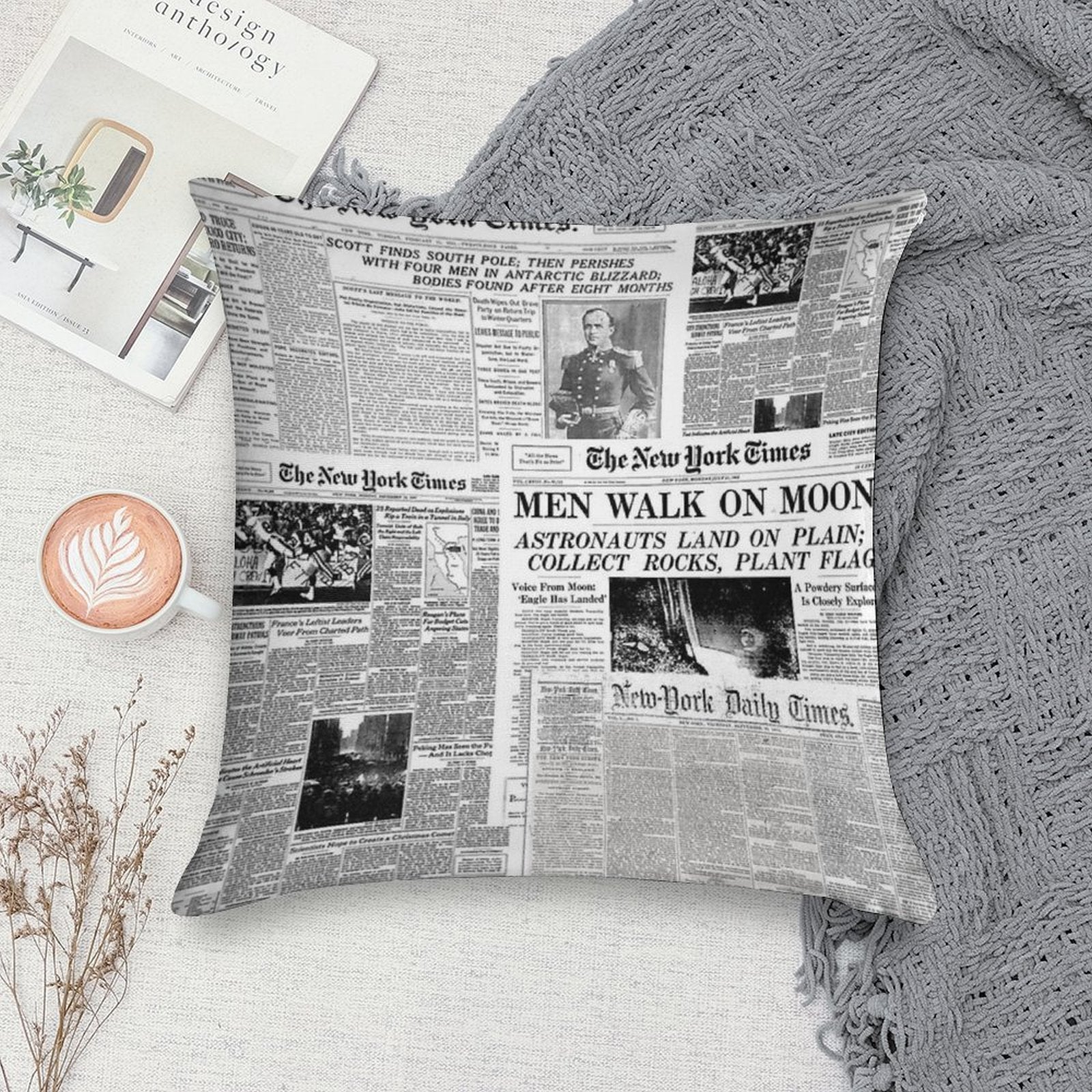 Newspaper Print [white] Soft Skin-Friendly Throw Pillow