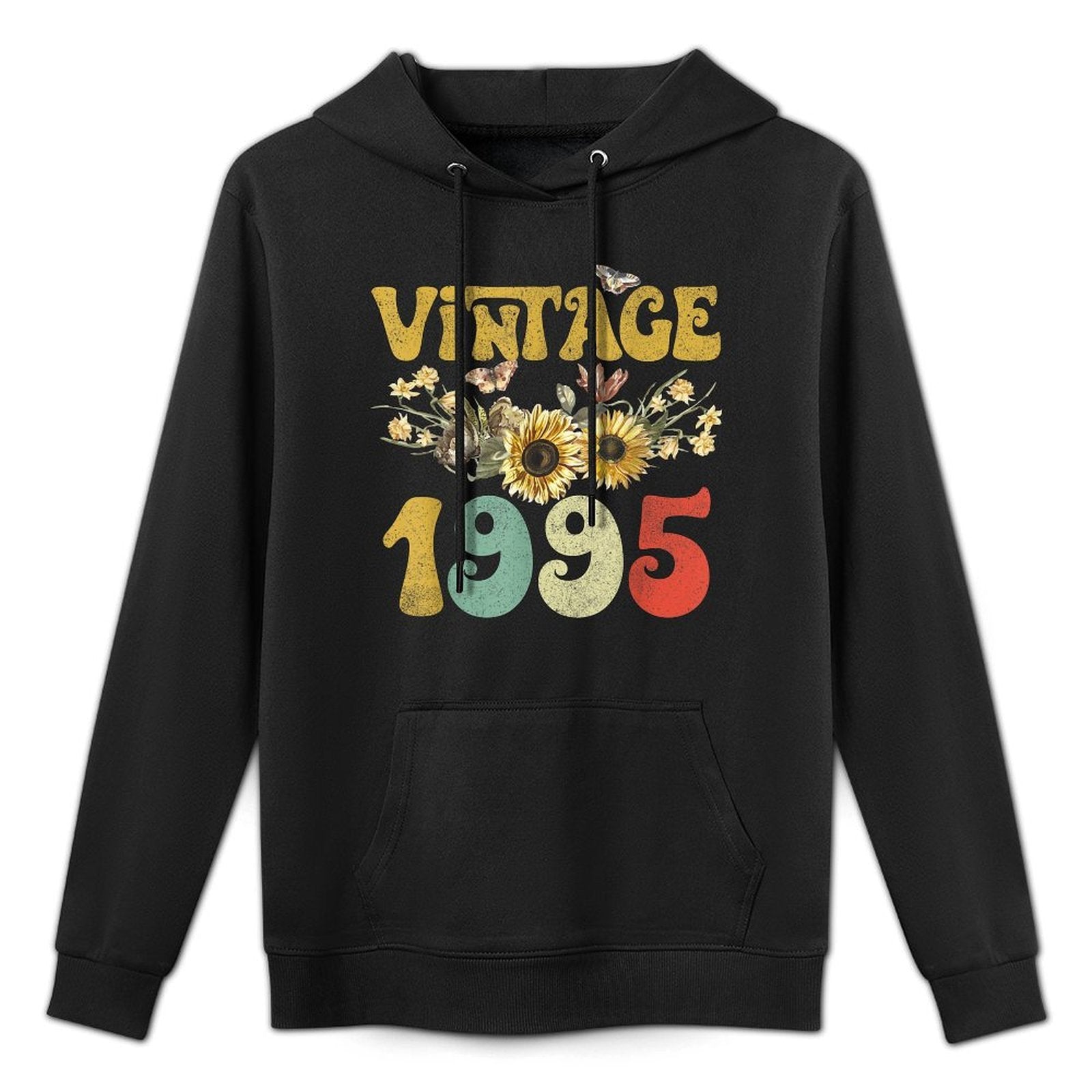 Vintage 1995 Sunflower Butterfly Retro Groovy 30th Birthday Adjustable Hood Hoodie