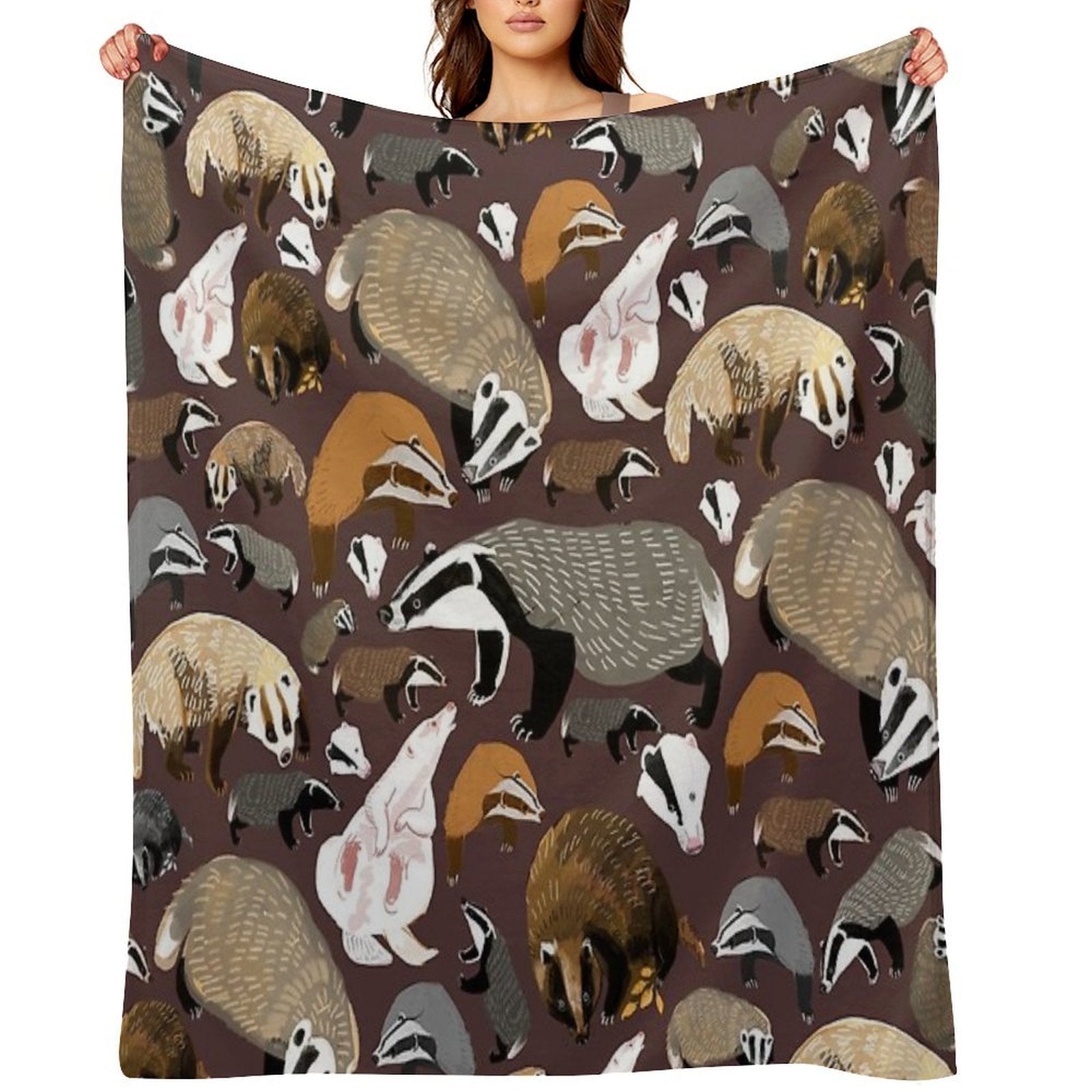 Eurasian Badgers Pattern Maroon Durable Throw Blanket