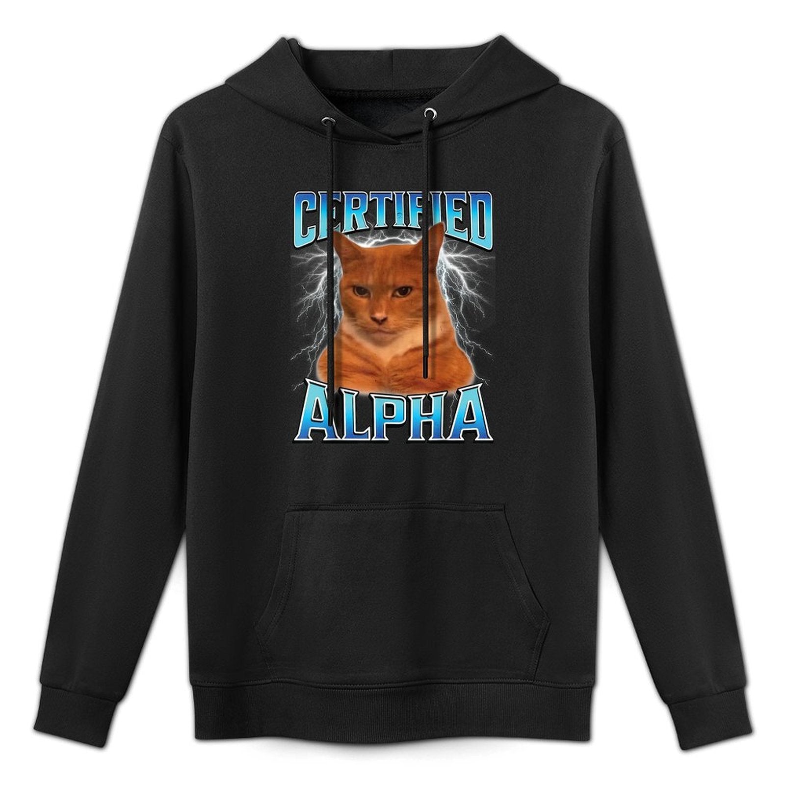 Certified Alpha Funny Staring Cat Meme Sarcastic Silly Cat for Men Women Kids Machine Washable Hoodie