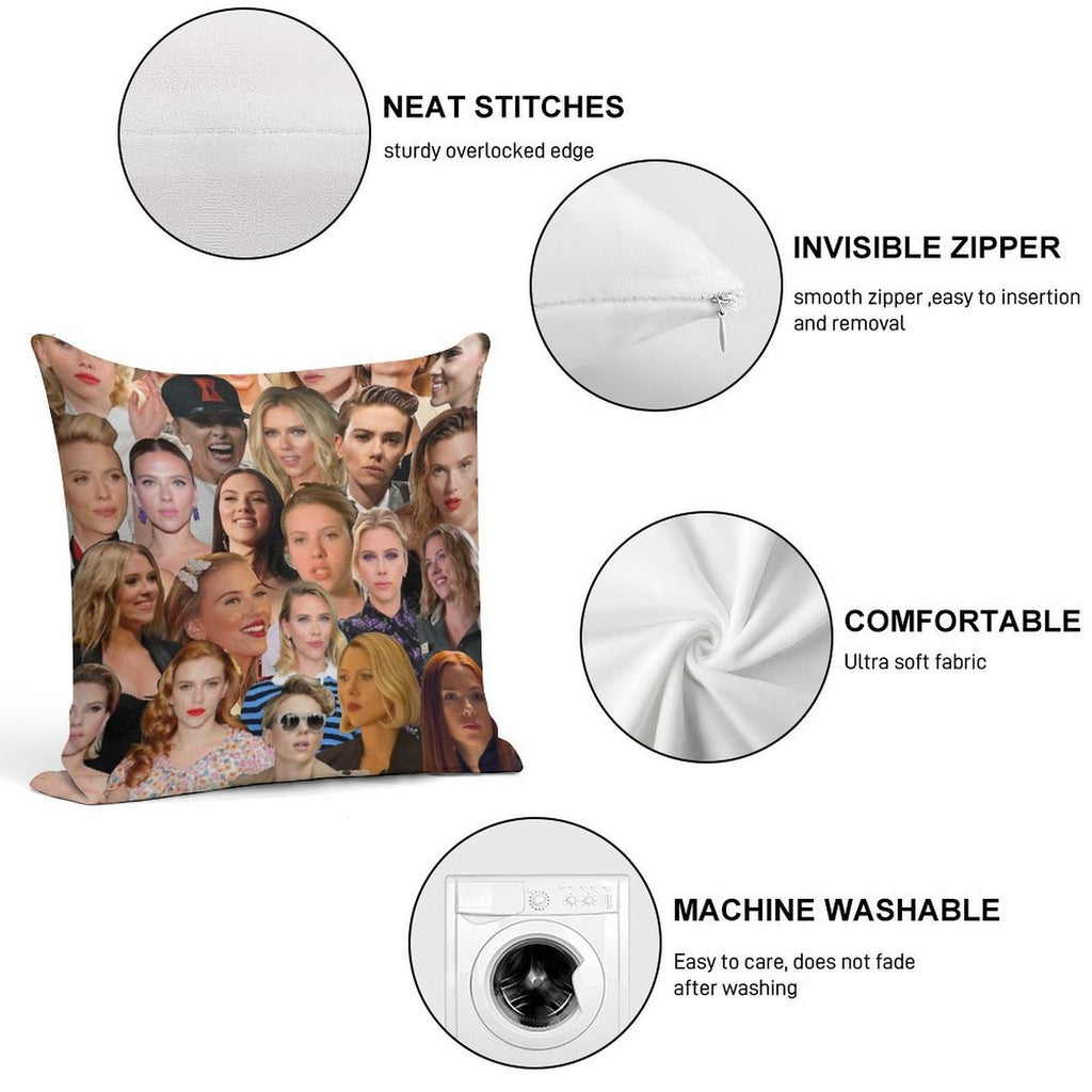 Scarlett Johansson Photo Collage Soft Reinforced Edging Throw Pillow