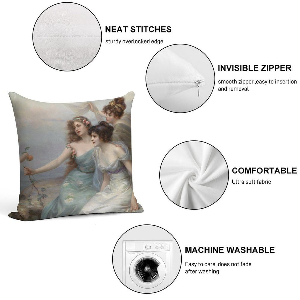 The Three Graces, by Edouard Bisson. Soft Decorative Cover Throw Pillow