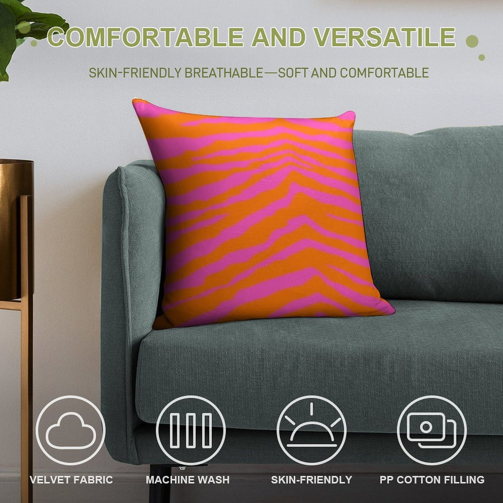 Pink And Orange Zebra Print Soft Luxury Feel Throw Pillow