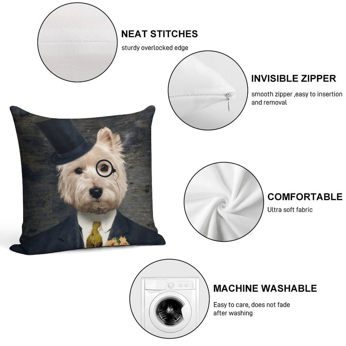 Westie Dog Art - Sir Bunty Soft Short Plush Fabric Throw Pillow