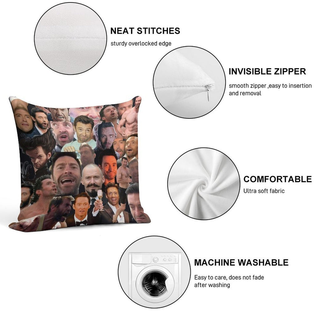 Hugh Jackman's Many Faces Soft Style Accent Throw Pillow