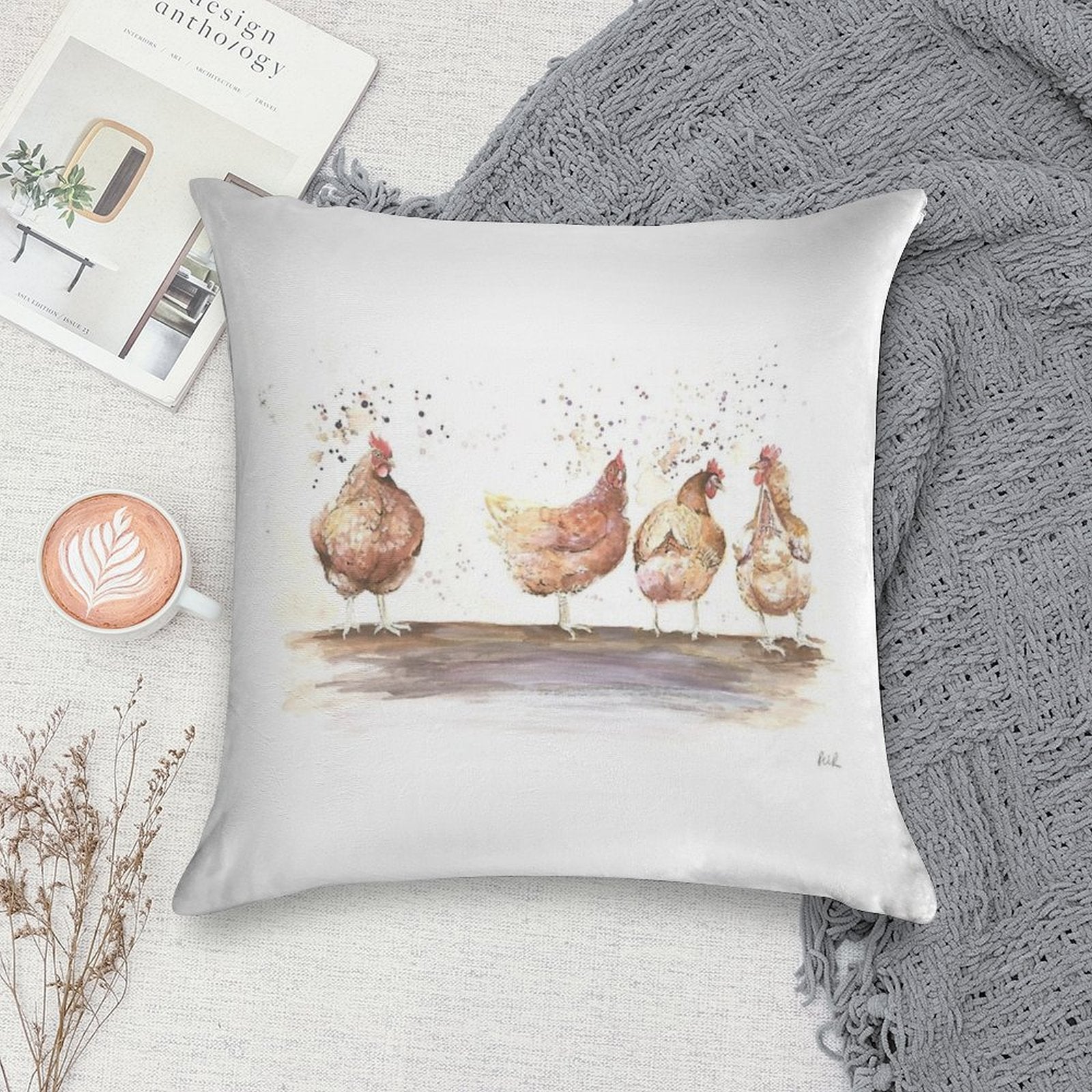 Watercolour Chickens Soft Warmth Comfort Throw Pillow