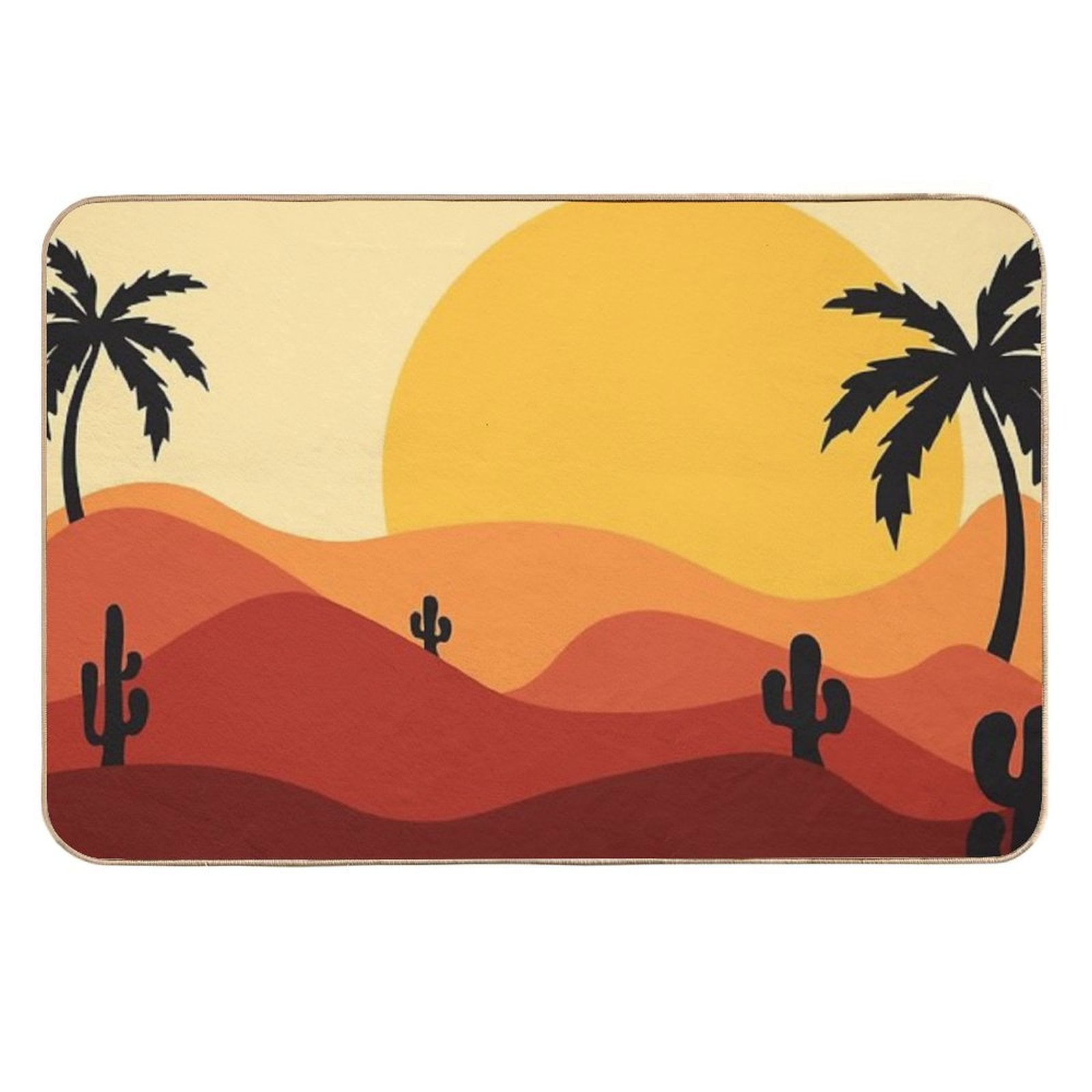 Sunset in The Desert with Cacti  Easy Maintenance Bath Mat