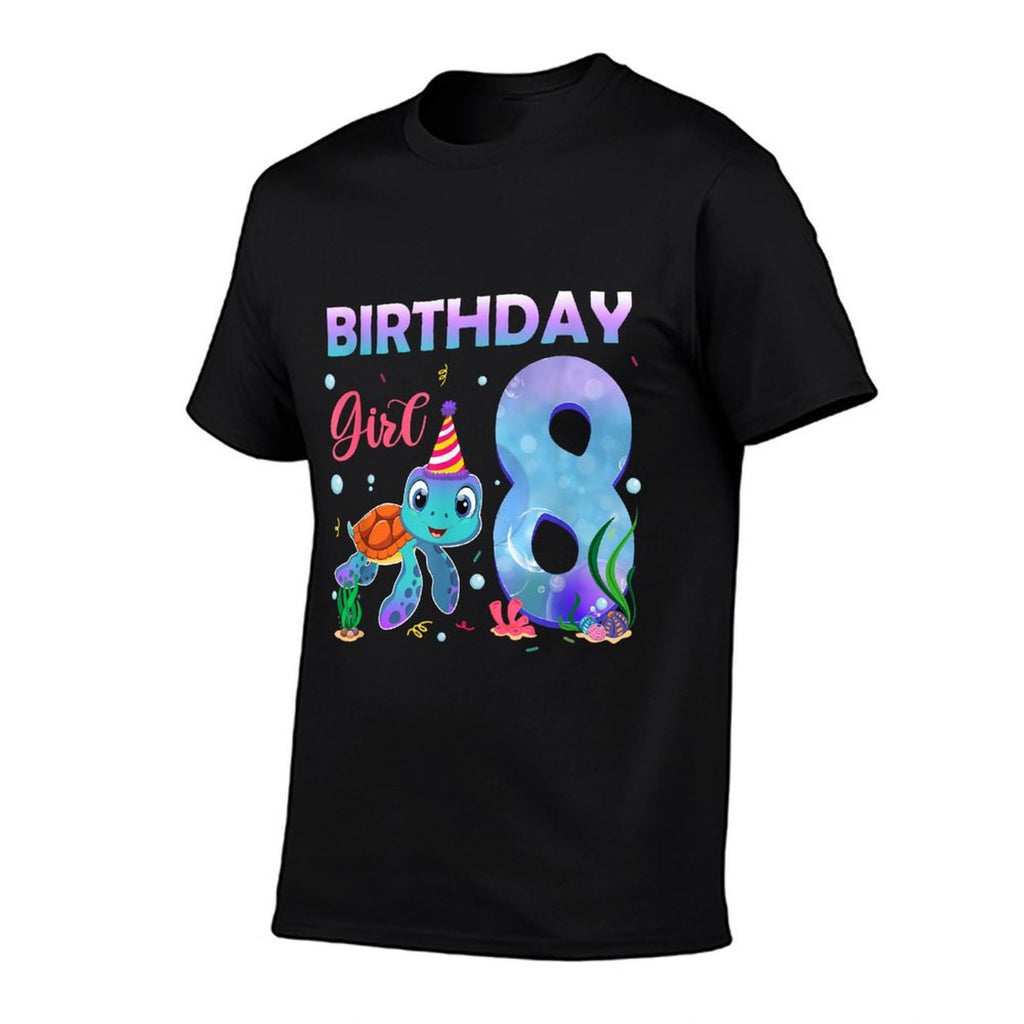 8th Birthday Girl Sea Turtle 8 Year Old Ocean Aquarium Girls  Cotton T-Shirt