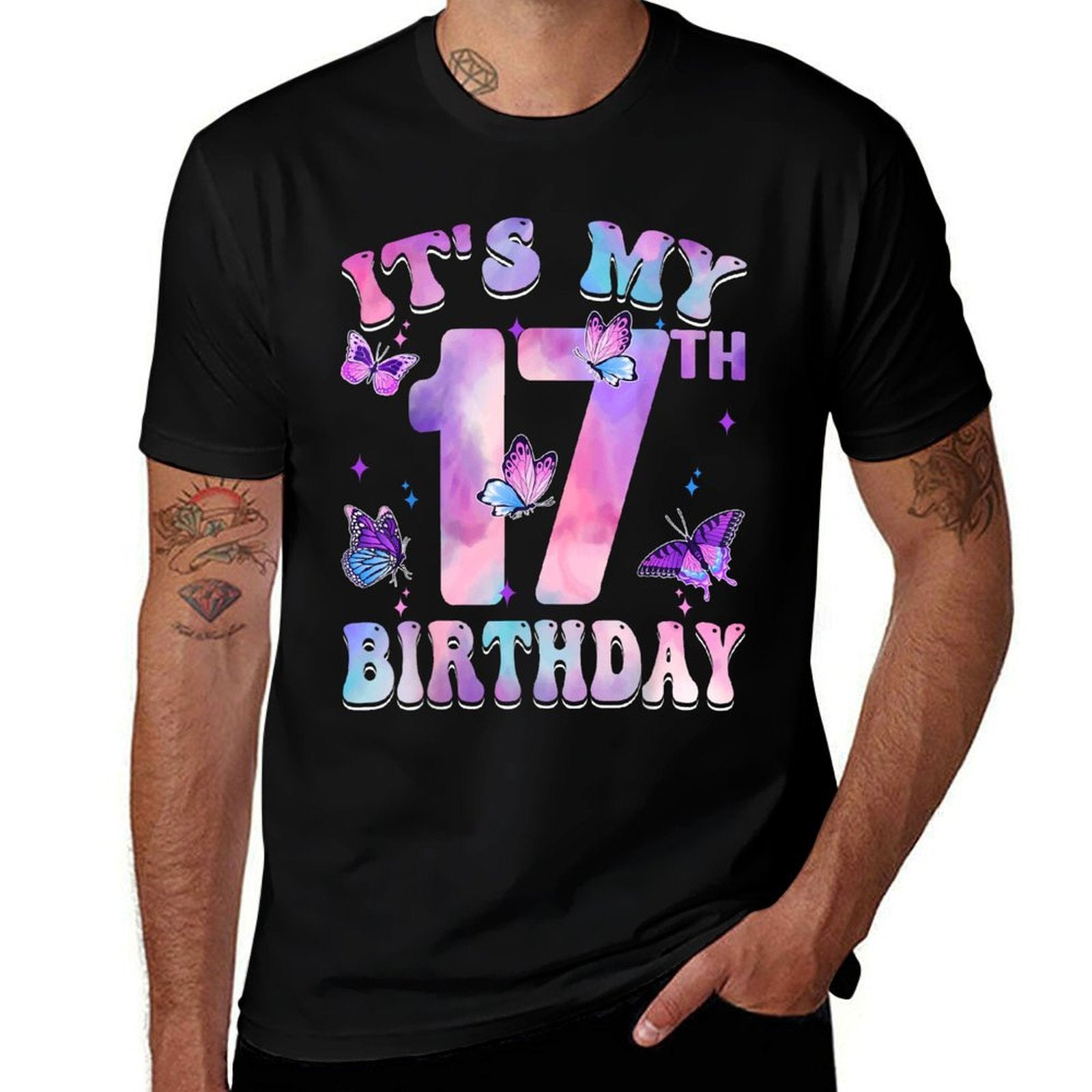 It's My 17th Birthday Butterfly Theme 17 Year Old Party Girl  Versatile T-Shirt