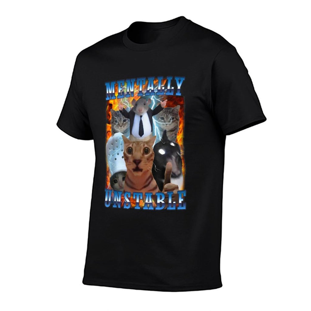 Mentally Unstable Cat  Rolled Sleeves T-Shirt