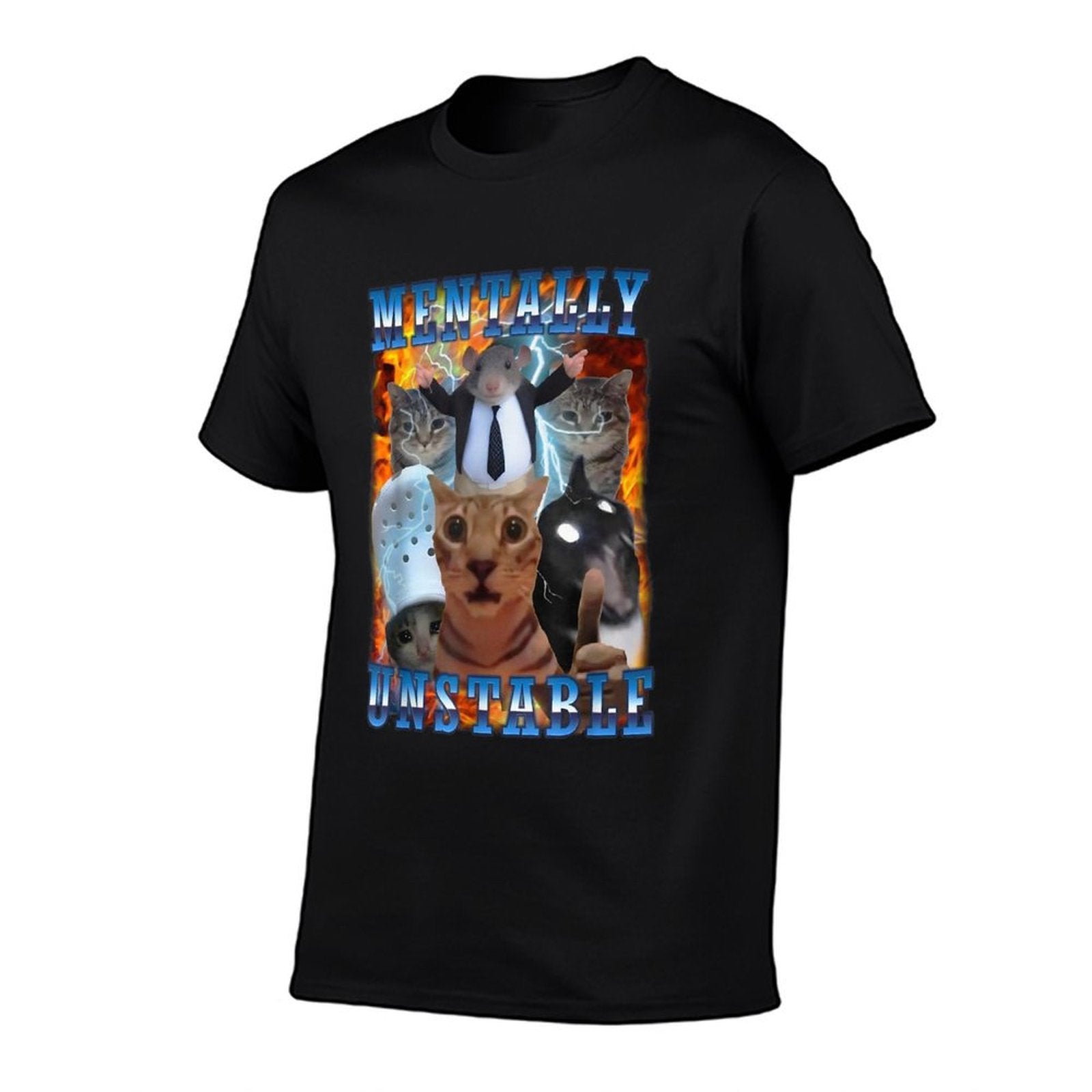 Mentally Unstable Cat  Rolled Sleeves T-Shirt
