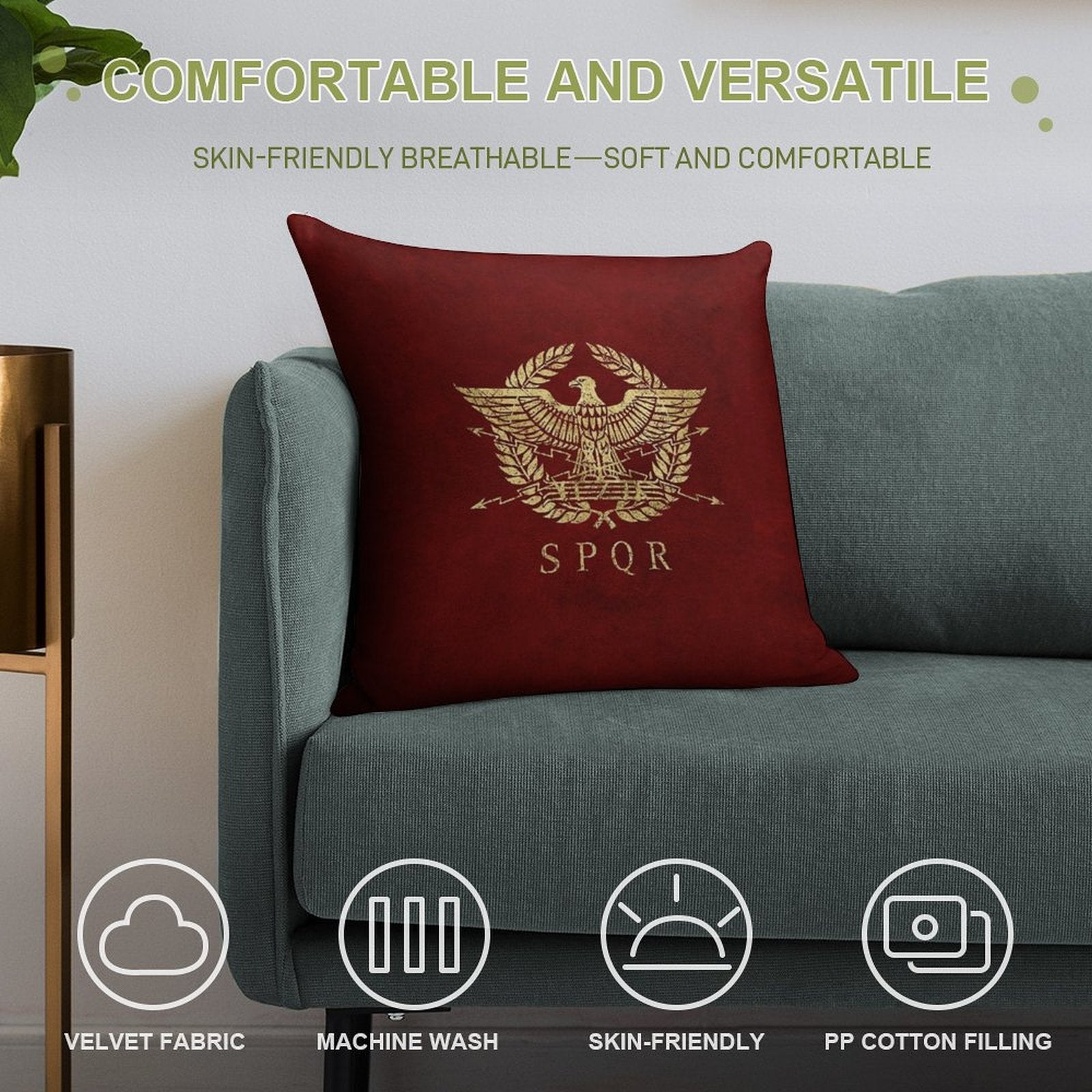 Roman Empire Emblem - Vintage Gold Soft Shrink-Resistant Throw Pillow