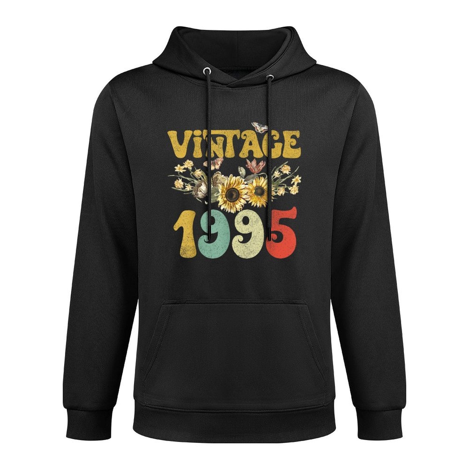 Vintage 1995 Sunflower Butterfly Retro Groovy 30th Birthday Adjustable Hood Hoodie