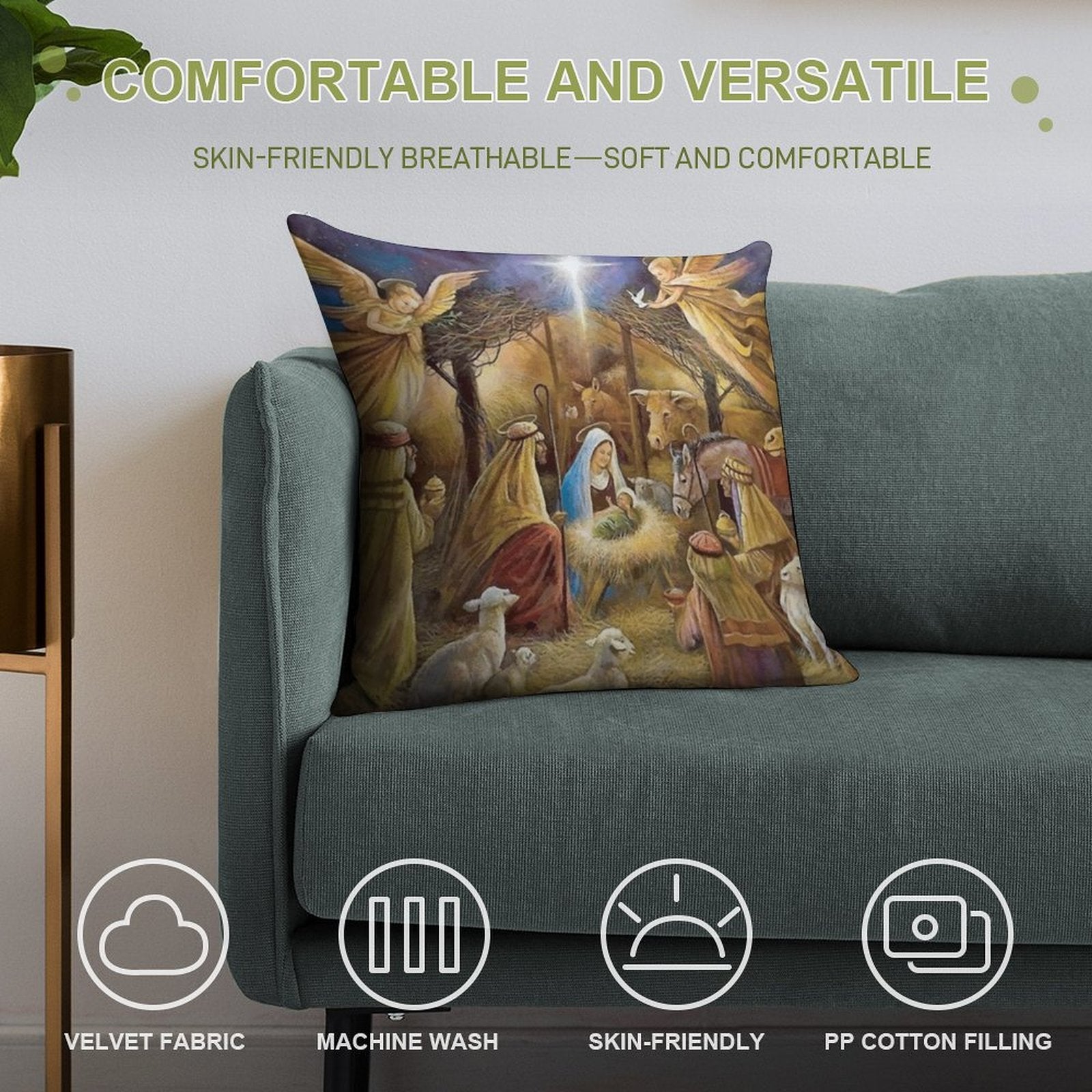 Christian Christmas Nativity Soft Multiple Sizes Throw Pillow