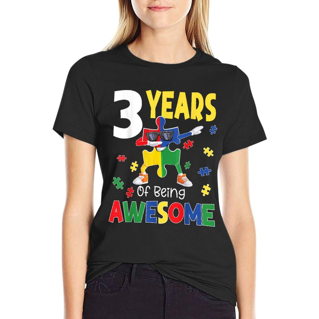 Three Years Of Being Awesome Autism Birthday Puzzle Piece  Vintage-inspired T-Shirt
