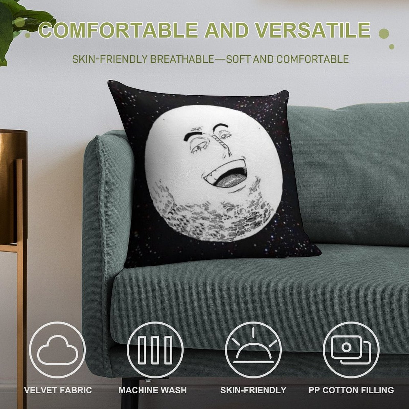 Enel Moon God Soft Hidden Zipper Throw Pillow
