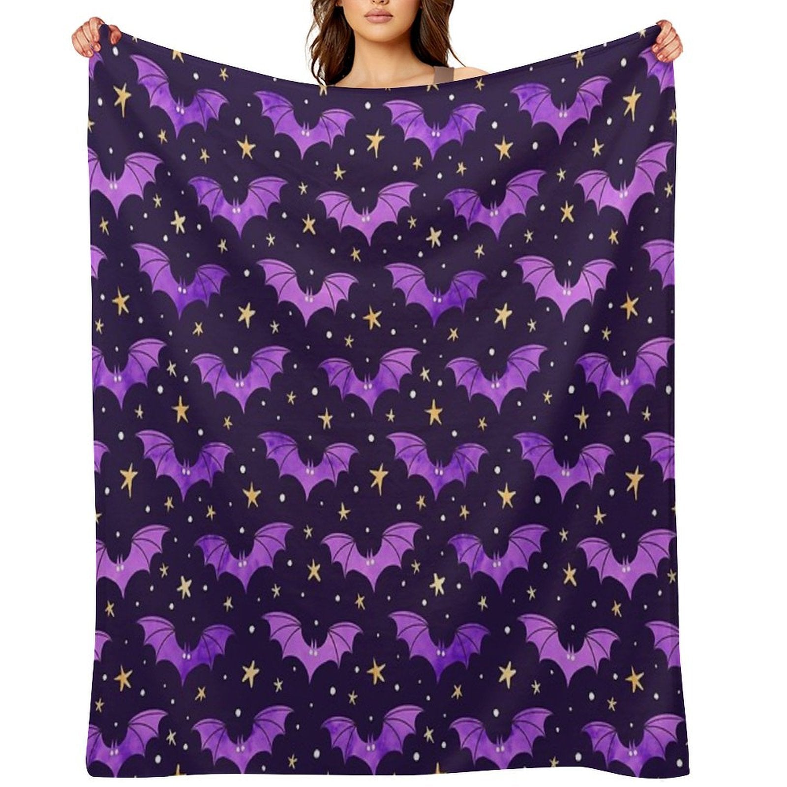 Watercolor Bats Purple on Black Comfort Throw Blanket