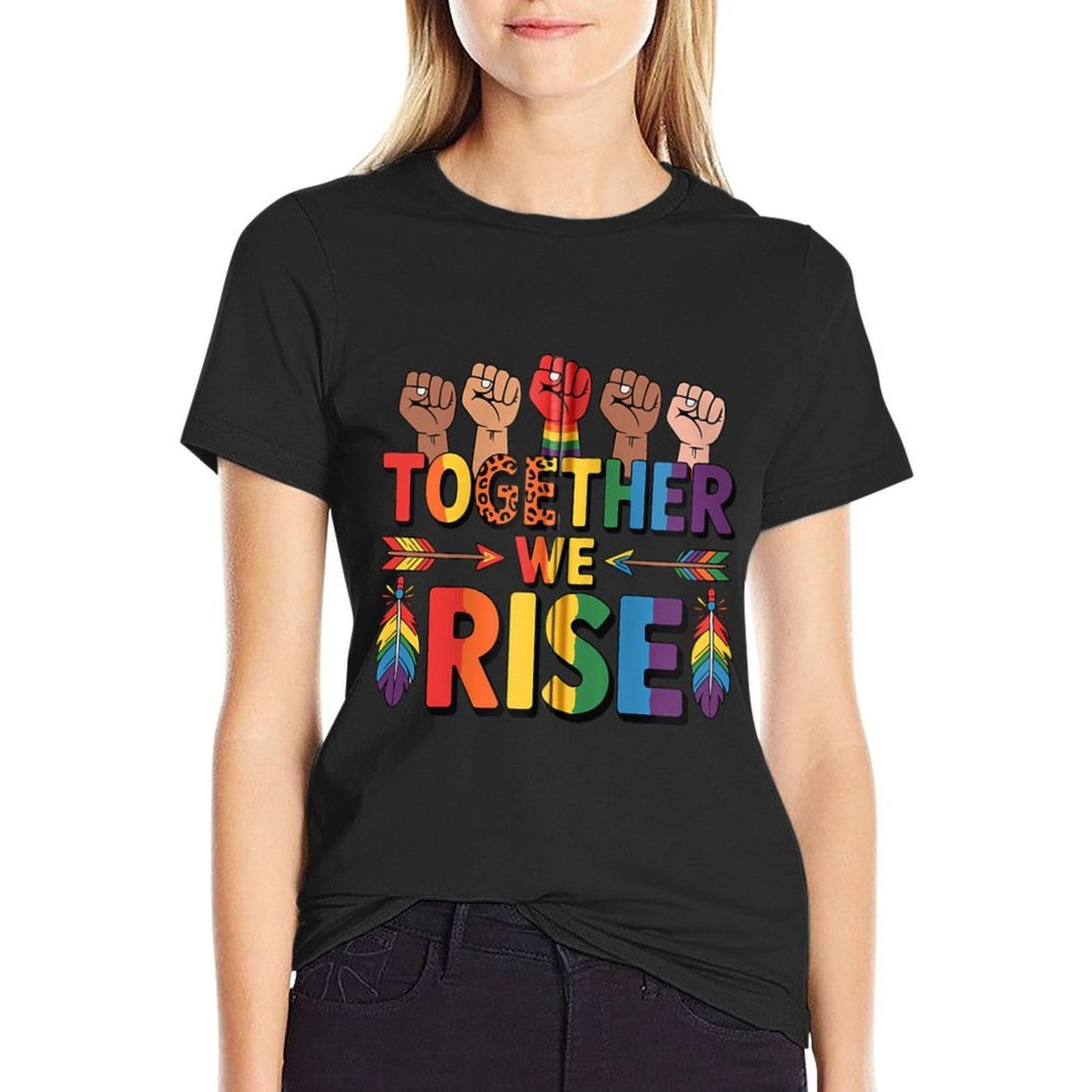 Together We Rise LGBT Pride Rainbow Zip  Fade-proof Color T-Shirt