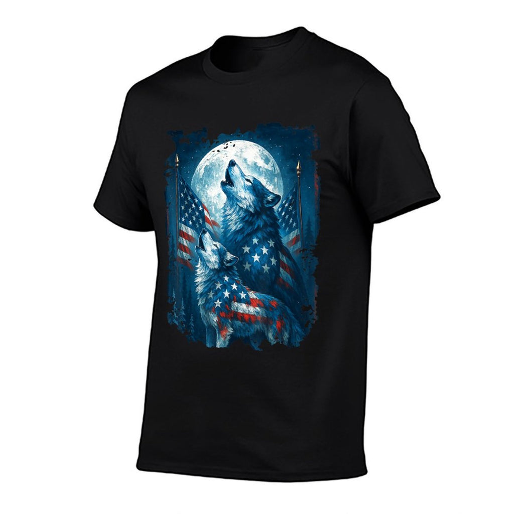 4th of July American Wolf Howling Moon Wolves July 4th  Tagless Design T-Shirt