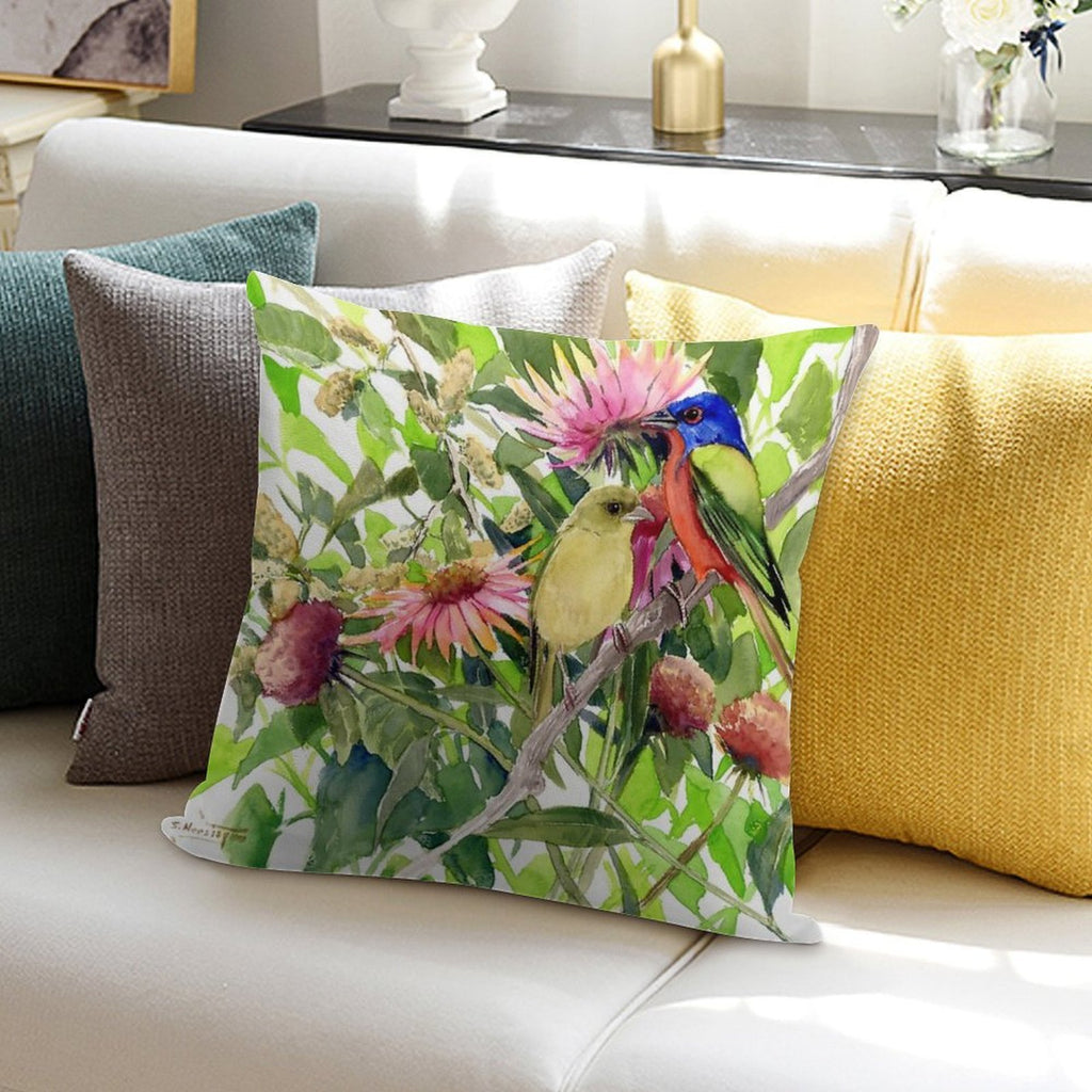Painted Bunting Birds in The Wild Soft Bedroom Essential Throw Pillow