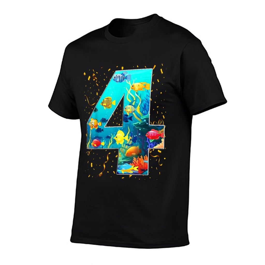 4th Birthday Party 4 Year Old Sea Fish Aquarium Birthday Boy  Wrinkle-resistant T-Shirt