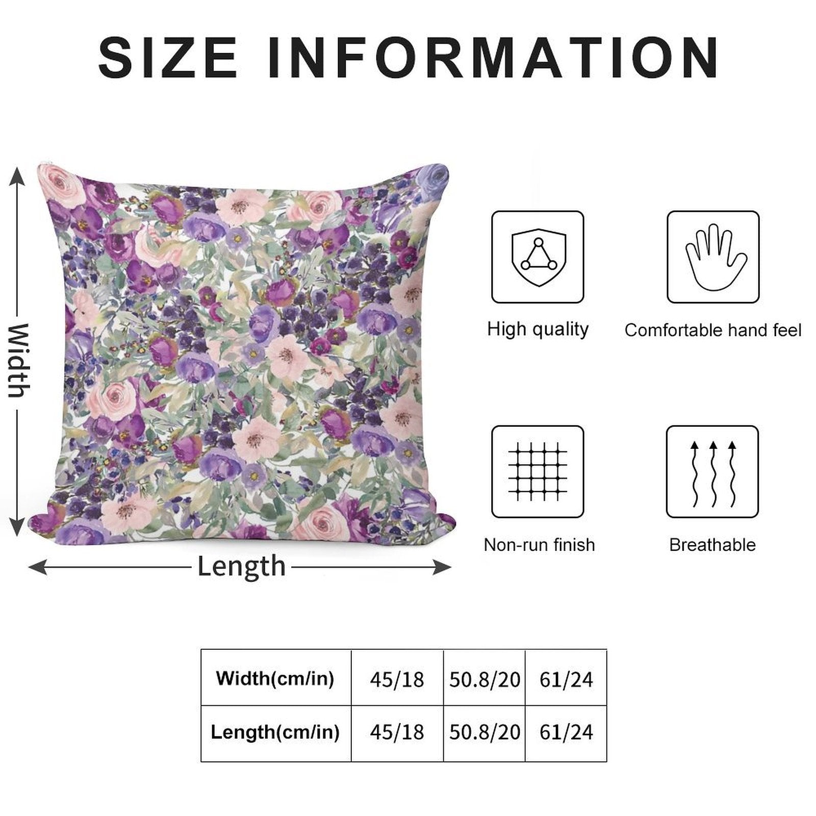 Pink Purple Watercolor Floral Botanical Soft Shrink-Resistant Throw Pillow