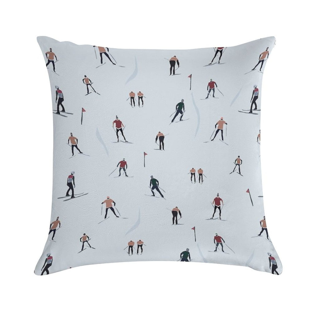 Skier Print Soft Luxury Feel Throw Pillow