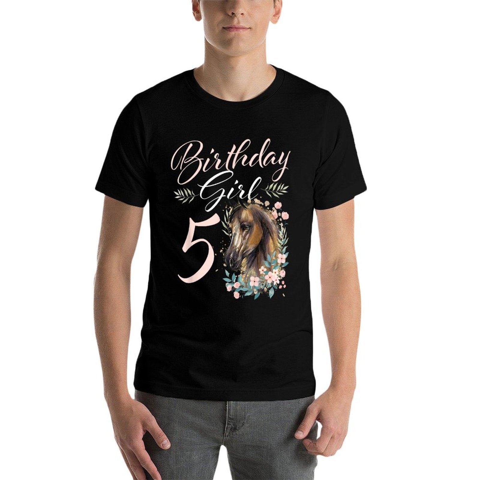 5th Birthday Girl Horse Lover 5 Years Old Bday  Polyester Blend T-Shirt