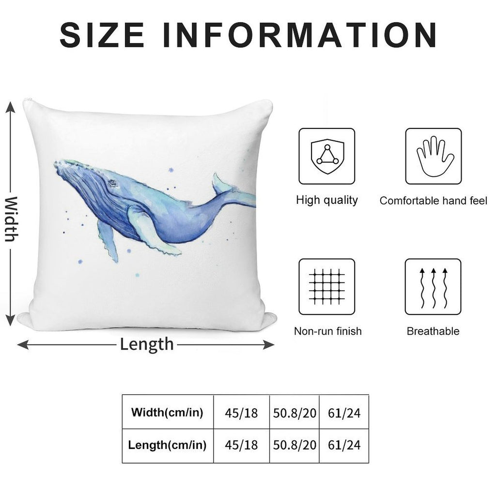 Humpback Whale Blue Watercolor Painting Soft Reinforced Edging Throw Pillow