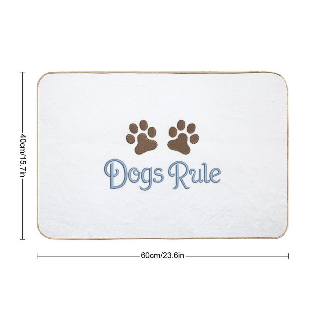 Dogs Rule Text Blue with Paw Prints  Anti-Trip Bath Mat