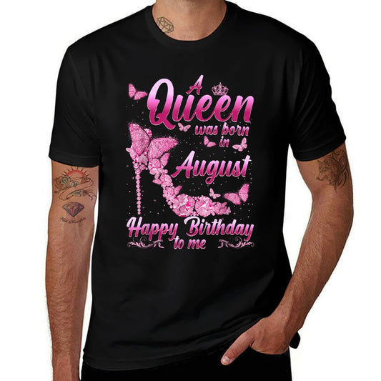 Womens August Is My Birthday Queen The Whole Month Girl  Heathered Texture T-Shirt