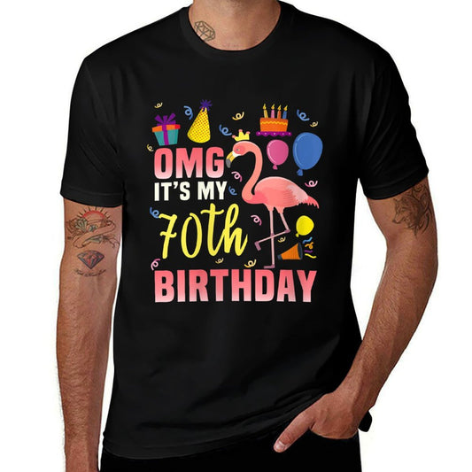 Womens 70 Year Old Women Men Gift Flamingo It's My 70th Birthday  Easy-care T-Shirt