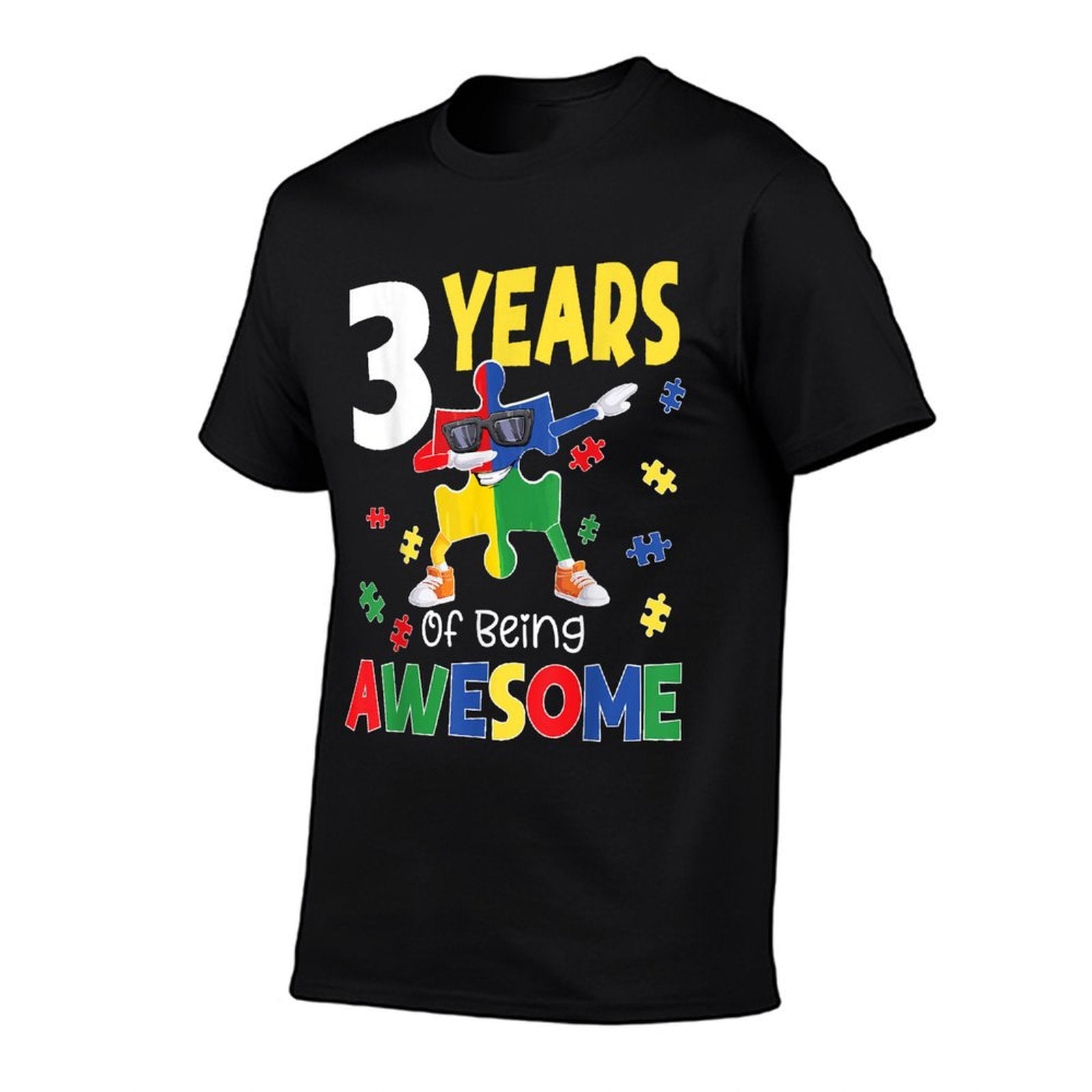Three Years Of Being Awesome Autism Birthday Puzzle Piece  Vintage-inspired T-Shirt