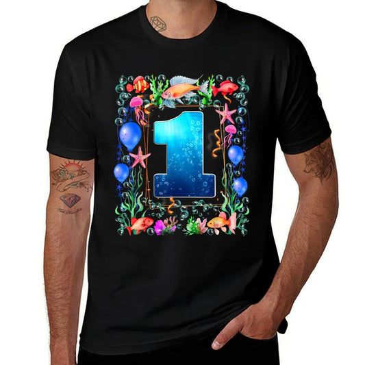 1st Birthday Party 1 Year Old Sea Fish Aquarium Birthday Boy  Lightweight T-Shirt