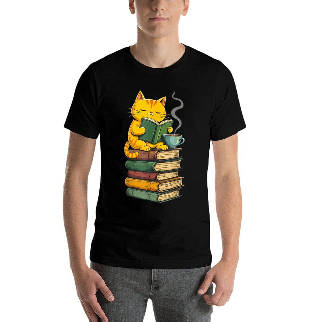 Kawaii Cats Lover Coffee Books Teacher Librarian Cat  Slim-fit Cut T-Shirt